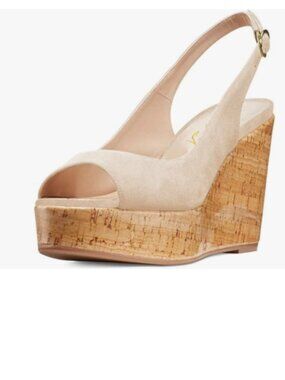 FOWT Beige Peep Toe Slingback Platform Wedge Sandals